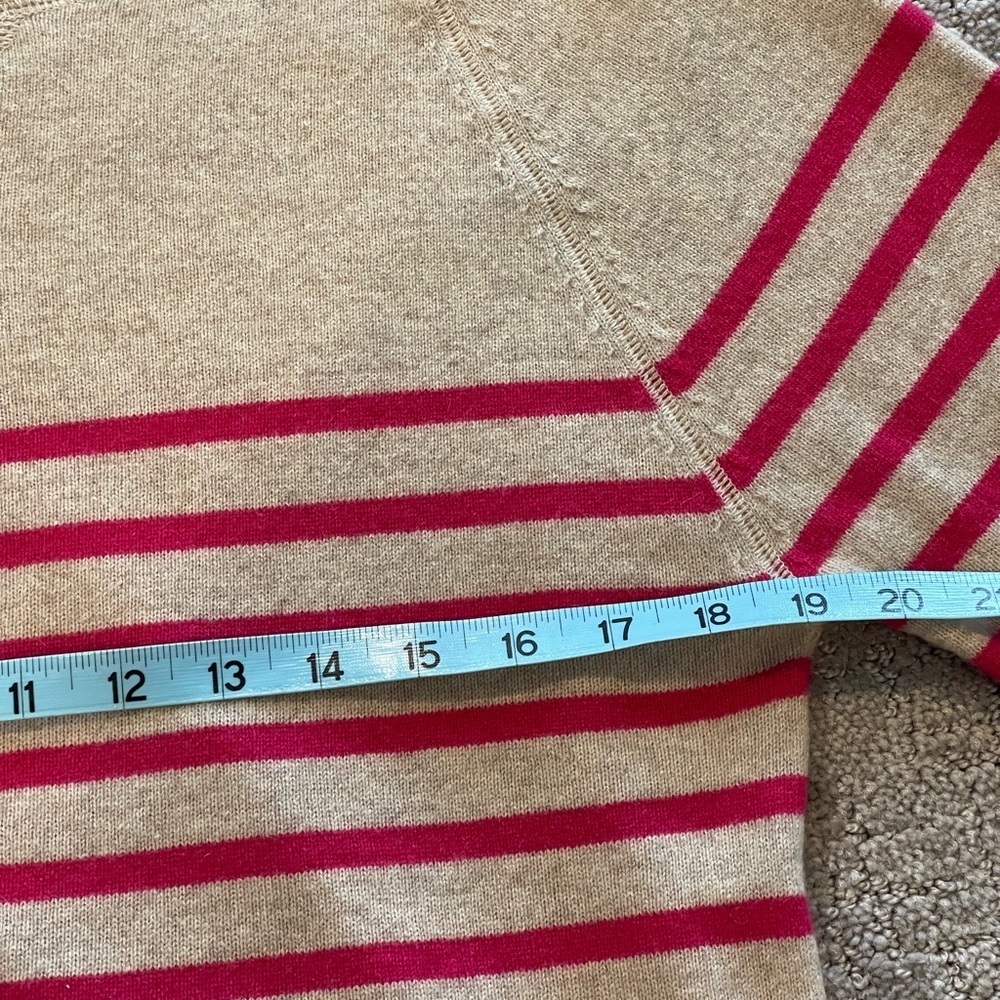Wyse London 100% Cashmere Boatneck Sweater, Tan With Pink Stripes, Size M/L — image 6 of 8